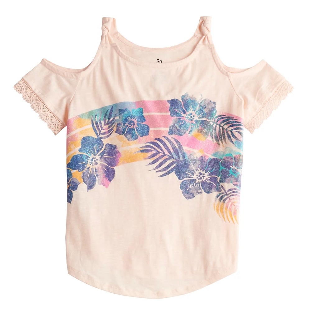 Girl’s SO Knot Cold Shoulder Floral Top
